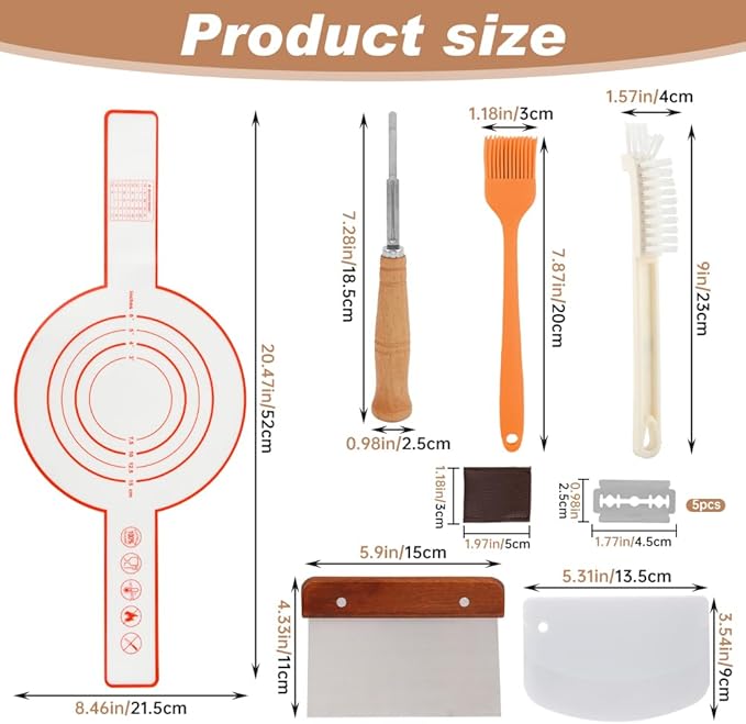 Bread Making Tools and Baking Supplies Sets,Danish Dough Whisk with Sourdough Scoring Tool for Bread Pastries Cakes and Pizzas Perfects Gift for Baker(SIZE:7 Pcs)