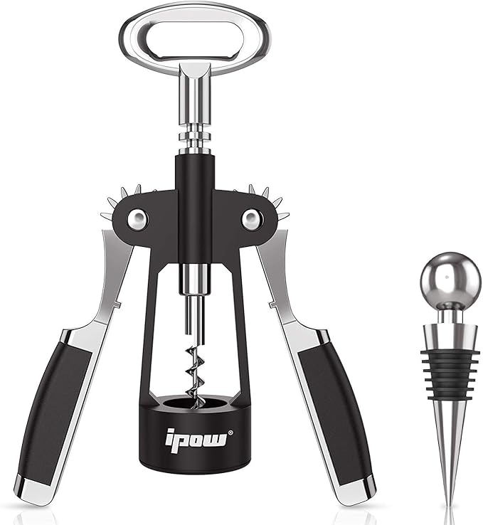 IPOW Wine Opener, Zinc Alloy Wine Bottle Opener, Wing Corkscrew Heavy Duty, Manual Multifunctional Cork Screw for Waiter, by IPOW