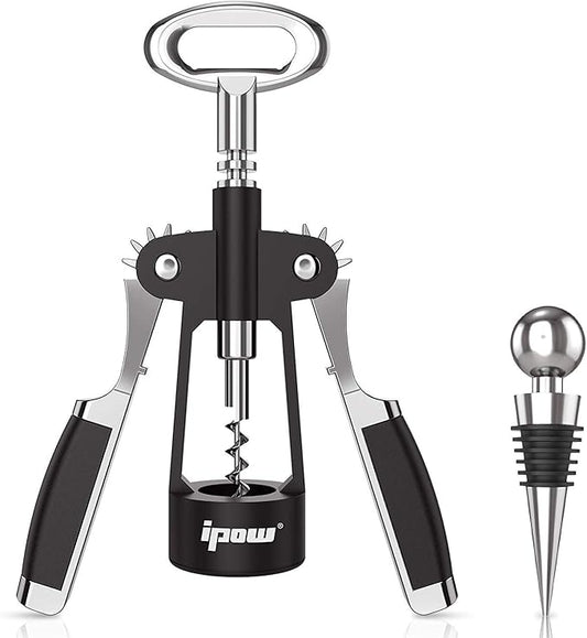 IPOW Wine Opener, Zinc Alloy Wine Bottle Opener, Wing Corkscrew Heavy Duty, Manual Multifunctional Cork Screw for Waiter, by IPOW