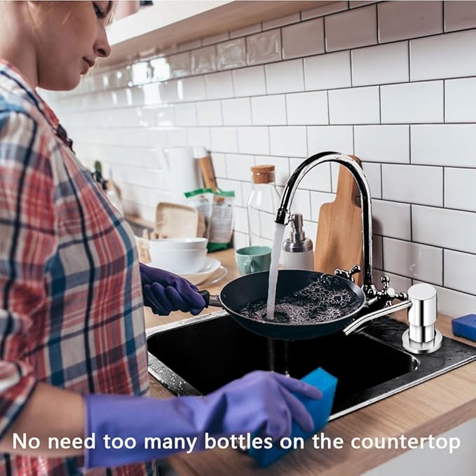 Soap Dispenser for Kitchen Sink, in Sink Soap Dispenser Pump, 47" Silicone Extension Tube Connect to The Soap Bottle Directly, Say Goodbye to Frequent Refills (Chrome) - Image 4