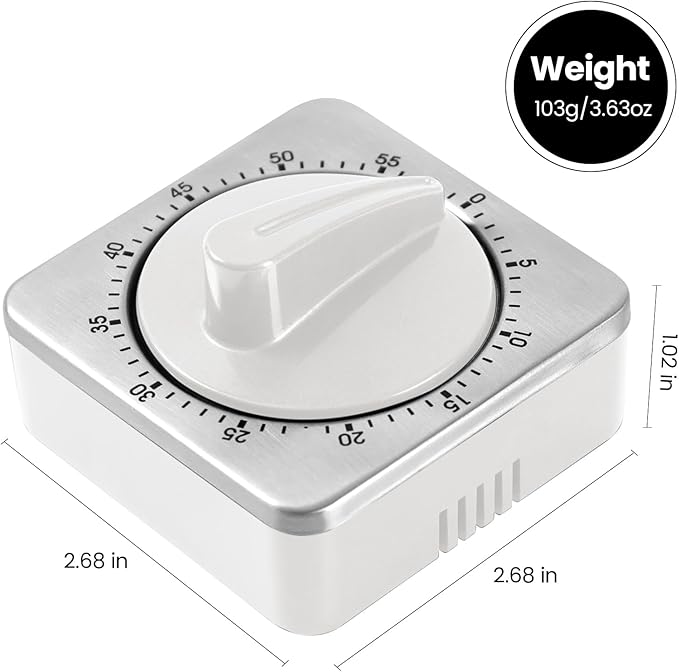 Kitchen Timers for Cooking, Chef Cooking Timer Clock with Loud Alarm,100% Mechanical Desk Timer - No Batteries Required - Magnetic Backing, Exquisite Stainless Steel Body - Countdown Reminder Magnetic - Image 4