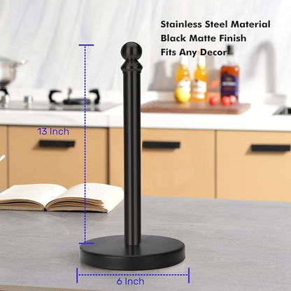 Paper Towel Holder Countertop, Standing Paper Towel Roll Holder for Kitchen Bathroom, with Weighted Base for One-Handed Operation (Black) - Image 3