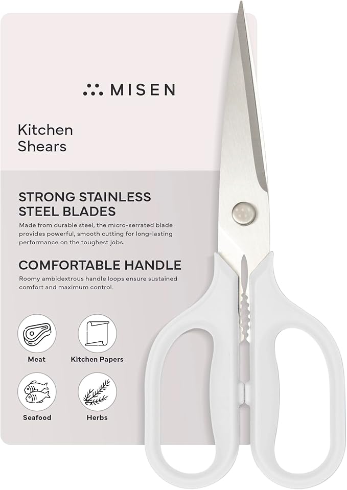 Misen Heavy Duty Kitchen Shears - Comfortable Ambidextrous Scissors for Meat, Poultry, Herbs & More - Easy to Clean - German Stainless Steel - Large | White by Misen