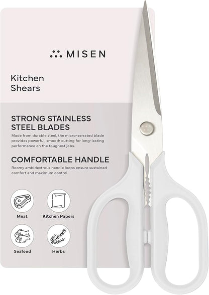 Misen Heavy Duty Kitchen Shears - Comfortable Ambidextrous Scissors for Meat, Poultry, Herbs & More - Easy to Clean - German Stainless Steel - Large | White by Misen