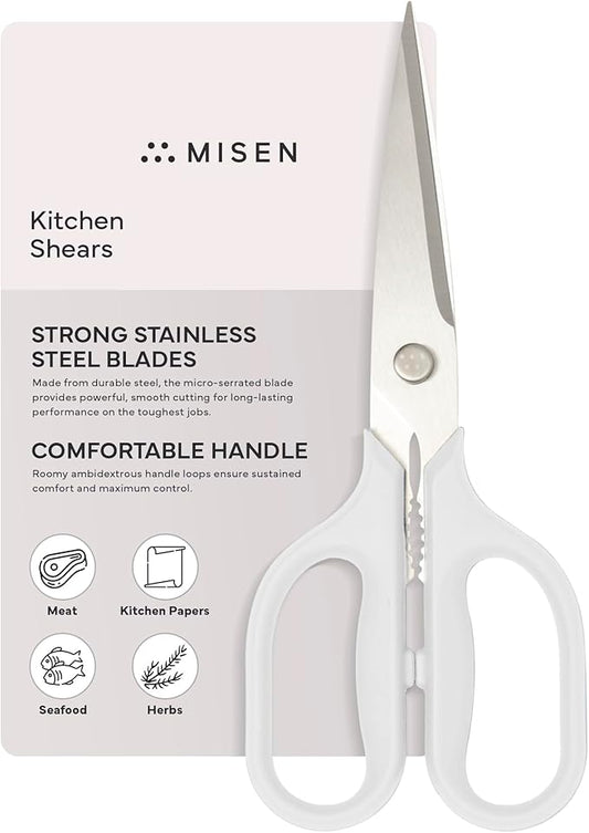 Misen Heavy Duty Kitchen Shears - Comfortable Ambidextrous Scissors for Meat, Poultry, Herbs & More - Easy to Clean - German Stainless Steel - Large | White by Misen
