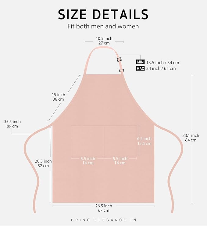 Syntus Apron for Men Women, Adjustable Cooking Kitchen Chef Aprons with 2 Pockets, Cotton/Polycotton/Polyester - Image 2