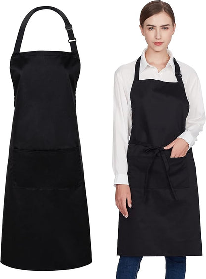 Jubatus 1 Pack 100% Cotton Aprons with 2 Pockets Cooking Chef Kitchen Adjustable Bib Apron for Women Men, Black by Jubatus