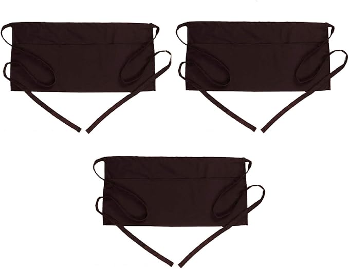 BOHARERS Waist Apron with 3 Pockets 3 Pack - Brown Waitress Server Short Apron by BOHARERS