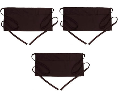 BOHARERS Waist Apron with 3 Pockets 3 Pack - Brown Waitress Server Short Apron by BOHARERS