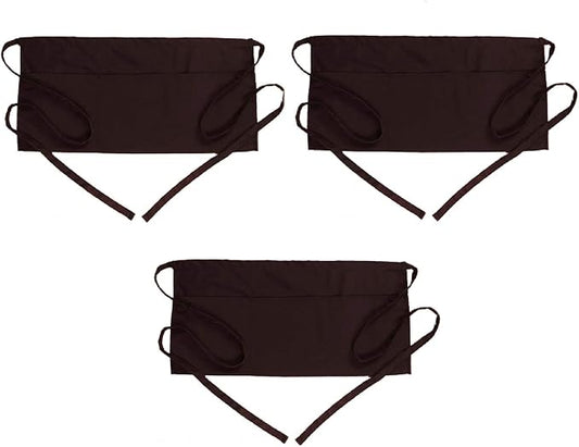 BOHARERS Waist Apron with 3 Pockets 3 Pack - Brown Waitress Server Short Apron by BOHARERS