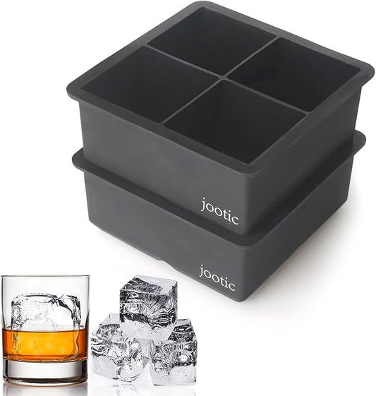 Large Ice Cube Trays Silicone (2.5-Inches) - Large Ice Tray Molds for making 4 Giant Ice Cubes for Whiskey (black 2 pack)