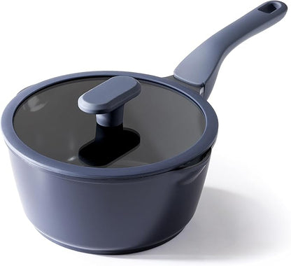 PRICUSIS Ceramic Nonstick Saucepan with Lid, 2.7 Quart Non Toxic Pot with Pour Spouts, Full Coated, 100% Dishwasher Safe, Induction Compatible & Oven Safe, PTFE PFAS & PFOA Free, Blueberry Mist by PRICUSIS