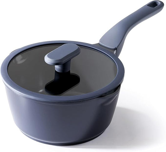 PRICUSIS Ceramic Nonstick Saucepan with Lid, 2.7 Quart Non Toxic Pot with Pour Spouts, Full Coated, 100% Dishwasher Safe, Induction Compatible & Oven Safe, PTFE PFAS & PFOA Free, Blueberry Mist by PRICUSIS