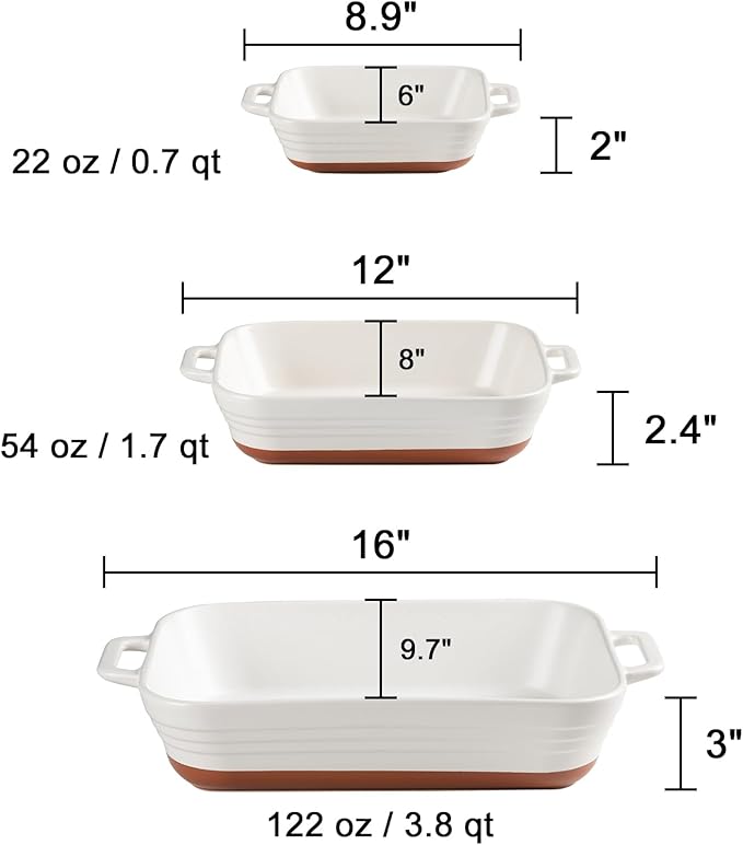 Sweejar Relief Casserole Dishes for Oven, Ceramic 9x13 Baking Pans Set for Cooking, Cake, Banquet and Daily Use, Rectangular Bakeware Set, Porcelain Baking Dish, Lasagna Pan Deep with Handles(Turquoise) - Image 5