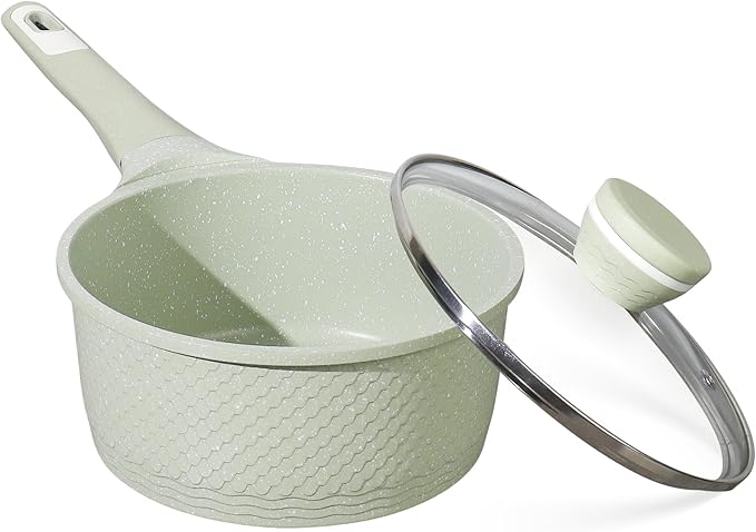 Sauce pan 2.0Qt SaucePan with Lid, Non Stick Sauce Pot for Cooking, Easy to Clean, Cooking all stovetop 100% Free PFOA PFAS - Green Granite by Xuanying