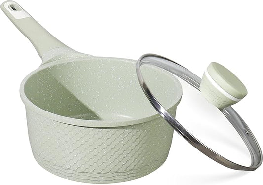 Sauce pan 2.0Qt SaucePan with Lid, Non Stick Sauce Pot for Cooking, Easy to Clean, Cooking all stovetop 100% Free PFOA PFAS - Green Granite by Xuanying
