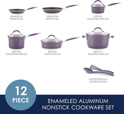 Rachael Ray Cucina Nonstick Cookware Pots and Pans Set, 12 Piece, Lavender Purple - Image 2
