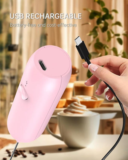 CIRCLE JOY Milk Frother Handheld Rechargeable Milk Foamer Electric Mini Drink Mixer with Stainless Steel Whisk for Coffee, Cappuccino, Lattes, Frappe, Matcha and Hot Chocolate, Pink - Image 3