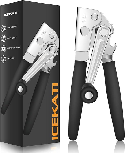 Commercial Can Opener, ICEKATl Can Opener Manual Heavy Duty Easy for Big Cans with Magnet, Folding Hand Crank With Comfortable Long Handles by ICEKATI