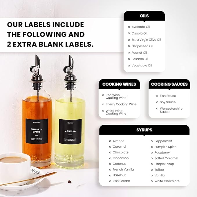 Molimoli Oil and Vinegar Dispenser with Metal Pour Spout, Weighted Pourer, Glass Bottle Dispenser for Kitchen, Olive Oil Cruet, Glass Olive Oil Bottle | 500ml, Set of 2 - Image 3