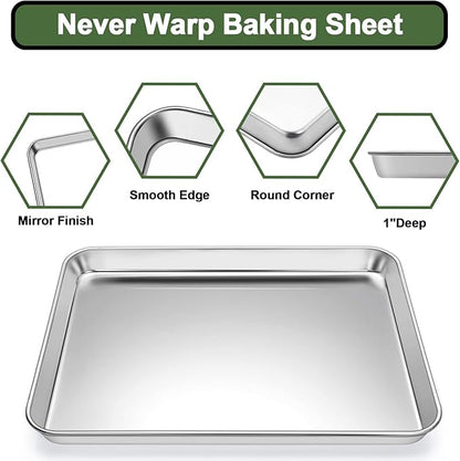 Baking Sheet Tray Cooling Rack with Silicone Mat Set, Stainless Steel Cookie Pan For Oven, Set of 9 (3 Sheets + 3 Racks Mats), Warp Resistant & Heavy Duty & Easy Clean, Grey - Image 4