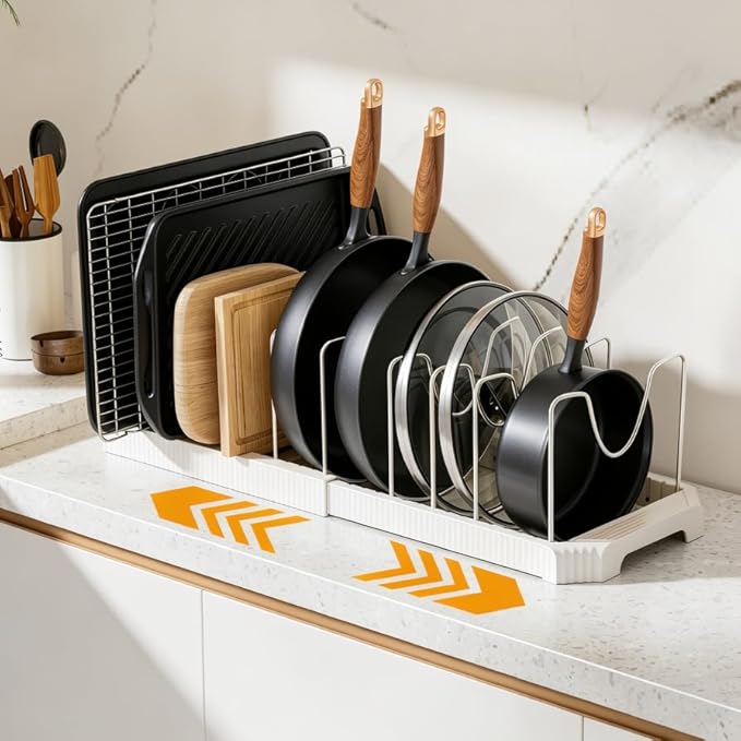 MUDEELA Pots and Pans Organizer under Cabinet, Pot Rack with Expandable Pot Lid Organizers Holder for 10 Adjustable Dividers, Pan Organizers inside Cabinet for Pan Lids, Cutting Boards, Baking Sheets - Image 2