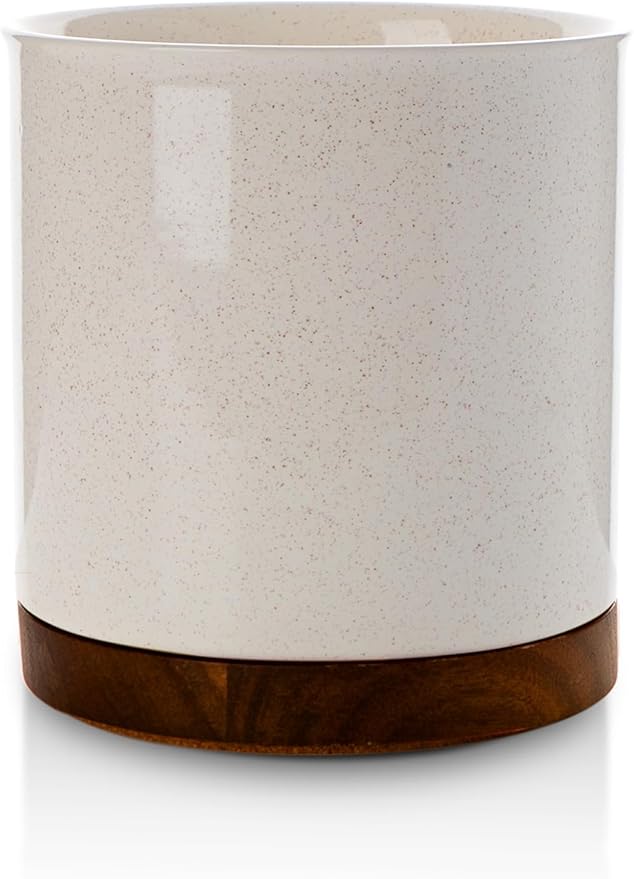 Nucookery 360°Rotating Utensil Holder, 7.2" Large Utensil Crock, White Ceramic Cooking Utensil Organizer,Farmhouse Kitchen Decor Christmas Thanksgiving Gift (Sand) - Image 8