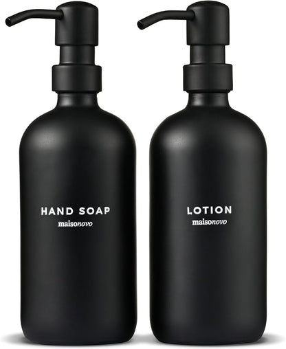 MaisoNovo Soap Dispenser 2-Piece Set | 16.9oz Black Bottles with Black Plastic Pumps