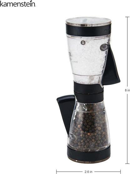 Kamenstein 5117018 One-Handed 2-in-a-1 Dual Salt and Pepper Grinder - Adjustable and Refillable, 8-Inch