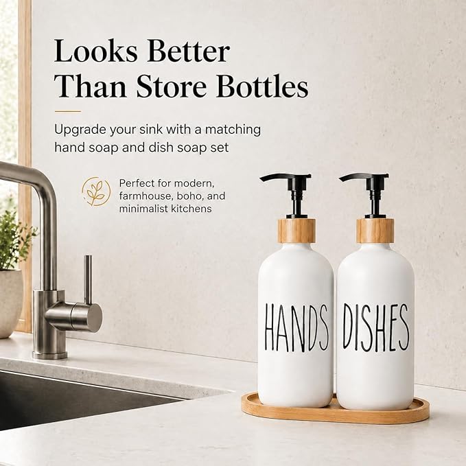 Soap Dispenser,Dish Soap Dispenser for Kitchen Sink.Glass Hand Soap Dispenser, Modern Farmhouse Decor Dish Soap Dispenser for Bathroom,Kitchen Sink Decor - Image 5