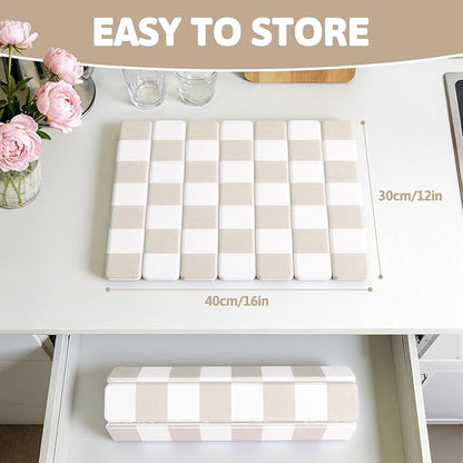 Yamaziot Stone Drying Mat for Kitchen Counter, 16"x12" Small Foldable Ultra Absorbent Stone Drying Mat, Quick-Dry Diatomaceous Earth Mat, Non-Slip Heat Resistant Mat for Dishes, Cups, Bottles, Beige