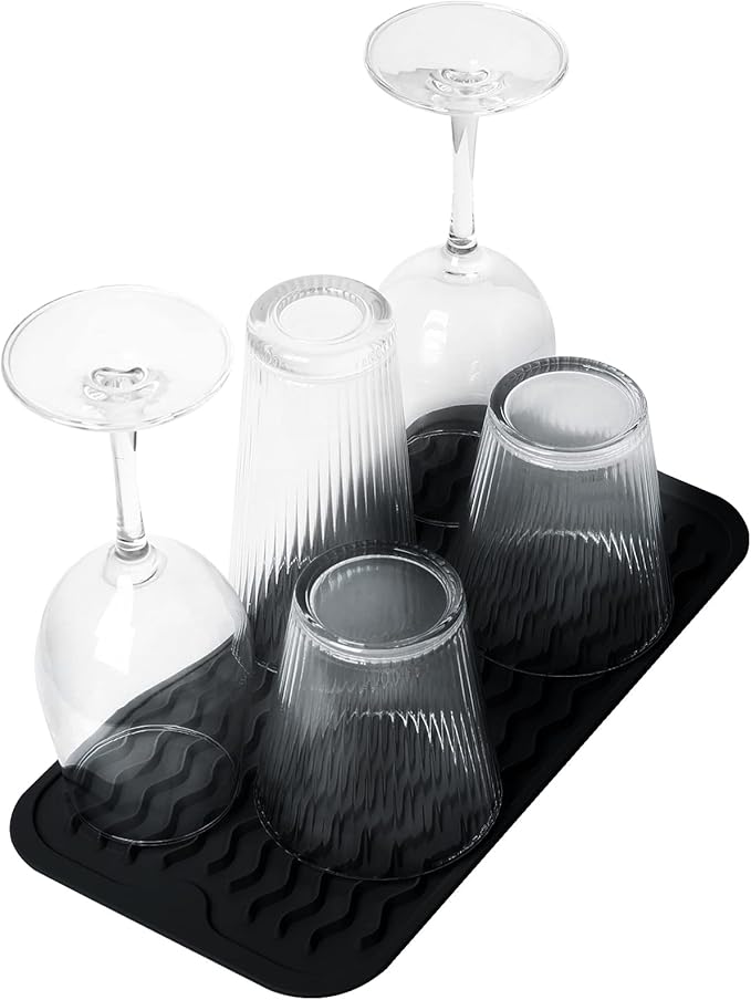 ZLR 2 Pcs Silicone Sponge Holder & Sink Caddy Tray (6" x 12") - Narrow Dish Drying Mat for Kitchen Counter - Waterproof Soap Dispenser Organizer, Non-Slip Bathroom Vanity Tray (Black) - Image 8