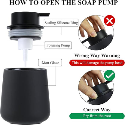 Bosilunlife Ceramic Foaming Soap Dispenser - 12Oz Bathroom Countertop Kitchen Dish Soap Pump Dispenser Foam Soap Dispenser - Rubber Paint Black