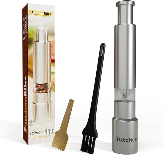 Modern Thumb Click Salt and Pepper Grinder with Refillable Peppermill - Perfect for Himalayan Salts, Black Pepper, Sea Salt, Peppercorns, Spices Push Button for 1 hand operation