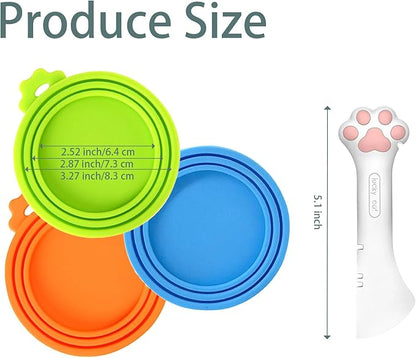 Cat Wet Food Spoon with Can Lids 3 oz, Multi-Function Cute Paw Shape Opener Spatula Cat Spoon Silicone Pet Covers (Universal Size,One fit 3 Standard Size Pet Cans) (Mixing colors 1)