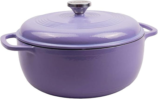 Lodge Essential Enamel Cast Iron Dutch Oven - Perfect for Bread Baking, Braising, Marinating & Slow Cooking - Features Moisture-Sealing Lid & Dual Handles - Kitchen Essentials - 6 Quarts - Lilac by Lodge