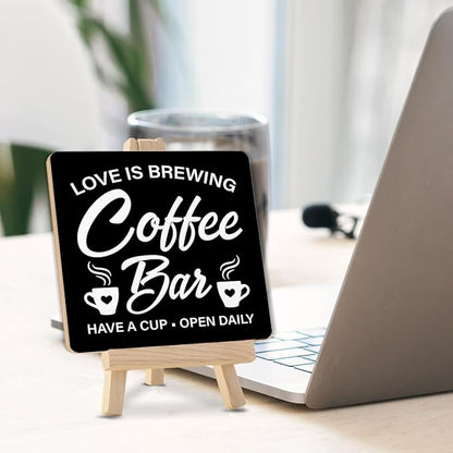 Coffee Signs, Coffee Bar Wood Sign with Easel Home Kitchen Desk Shelf Tabletop Table Decor - Image 3