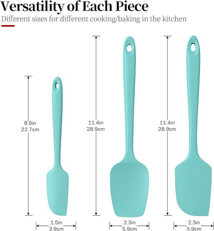 Heat Resistant Silicone Spatula Set of 3, Luxiwise 600ºF High Temp Baking Scraper Cooking Utensils Non-Stick BPA-Free for Seamless Mixing, Folding, Scraping with Rubber Kitchen Essentials (Aqua Sky)