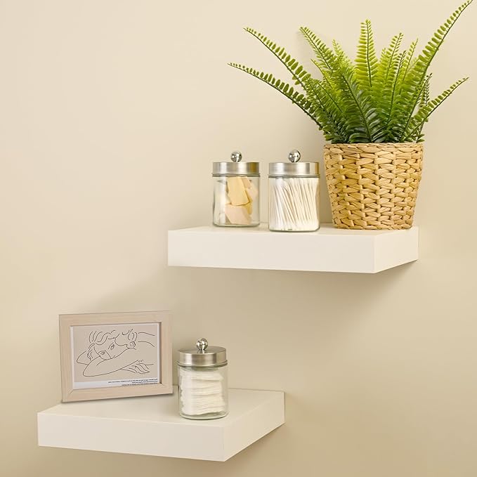 SheeChung 3-Pack Brushed Nickel Glass Apothecary Jars - Rust-Proof Stainless Steel Qtip Holder Set - Farmhouse Bathroom Vanity Organizer for Cotton Swabs, Balls, Pads - Small Storage Canisters