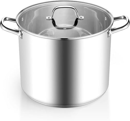 Homikit 16 Quart Stainless Steel Stock Pot, Large Sauce Soup Pot with Lid & Handles, Heavy Duty Cookware for Canning Steaming Simmering, Induction Stockpot Compatible All Cooktops, Dishwasher Safe by Homikit