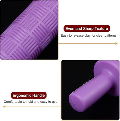 HARFINGTON Pattern Embossed Rolling Pin 14.57" x 1.97" Strip 3D Pattern PP Plastic Non-Stick Embossing Textured Rolling Pins for Baking Cookie Fondant Pastry Clay Dough, Purple