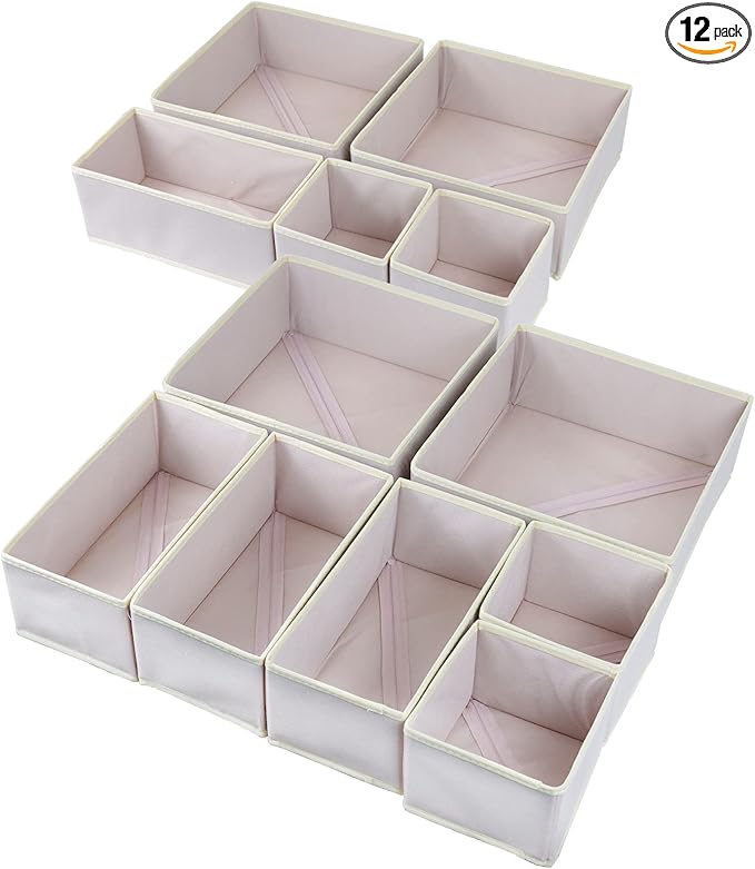 Fordonral 12 Pack Drawer Organizer Clothes, Foldable Fabric Dresser Organizer Closet Organizers and Storage Box for Underwear,Folded Clothes,Baby Clothing,Socks,Bra,Towels,Ties(12 Pack,Pink) by Fordonral