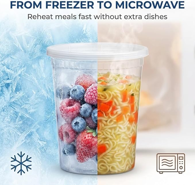 JoyServe 120 Sets Deli Containers with Lids – 8oz, 16oz & 32oz – Leak Proof, Microwaveable, Dishwasher & Freezer Safe – Plastic Food Storage & Soup Containers - Image 8