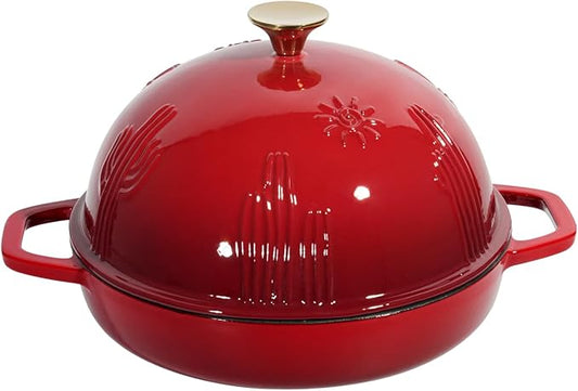 Flavehc Cast Iron Bread Oven With Cloche Lid for Baking - Red Enameled Dutch Oven With Dome Lid for Sourdough - 5 qt by FLAVEHC
