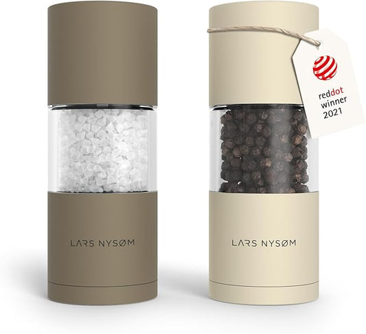 LARS NYSØM Salt and Pepper Grinder Set, Manual Salt and Pepper Mills with Adjustable Ceramic Grinder, Design Spice Shaker Set (Brown/Beige) by LN