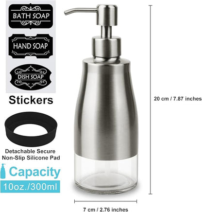 AUMIO Soap Dispenser with Non-Slip Silicone Pad - 2 Pack, Stainless Steel Case Glass Liner Hand Pump for Kitchen and Bathroom - Image 2
