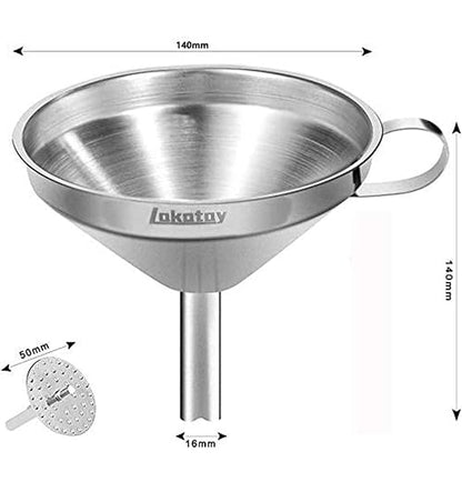 5.5-Inch 14CM Stainless Steel Kitchen Funnel with Strainer Filter for Transferring of Liquid Dry Ingredients and Metal Cooking Funnel - Image 2