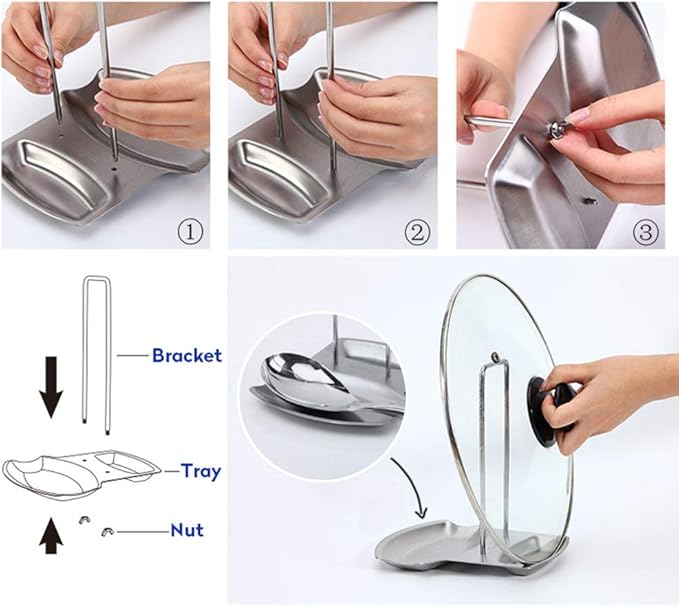 Pot Lid Holder Spoon Rest,Stainless Steel Utensils Pan Pot Cover Lid Rack Stand Organizer,Multifunctional Storage Soup Spoon Rests Rack Kitchen Decor Tool - Image 5