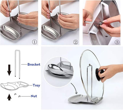 Pot Lid Holder Spoon Rest,Stainless Steel Utensils Pan Pot Cover Lid Rack Stand Organizer,Multifunctional Storage Soup Spoon Rests Rack Kitchen Decor Tool - Image 5