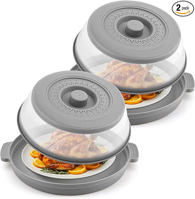 2 Pack Microwave Splatter Cover for Food with Anti-scald Base Plate,Large Plastic & Silicone Vented Avoid Scalding Collapsible Guard Lid,Kitchen Essential Gadgets for Meal Prep-10.7 Inch by Unknown